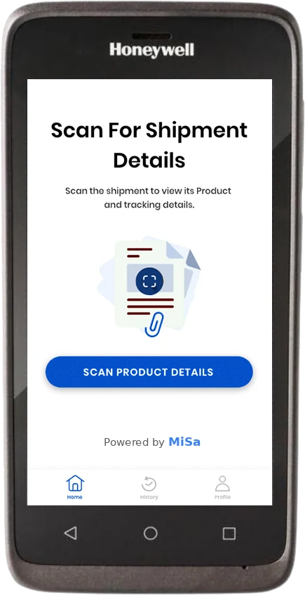 Honeywell terminal running MiSa: scan for shipment details
